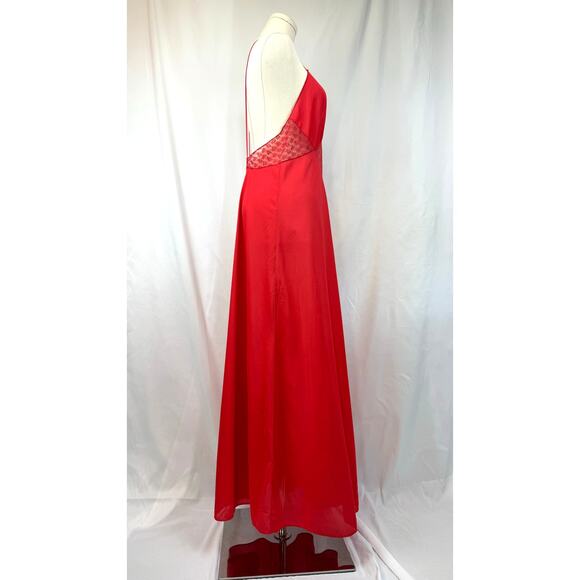 Vintage Stardust Cherry Red Long Maxi Slip Dress Gown Sheer Lace Mesh Low Back M - Picture 7 of 11